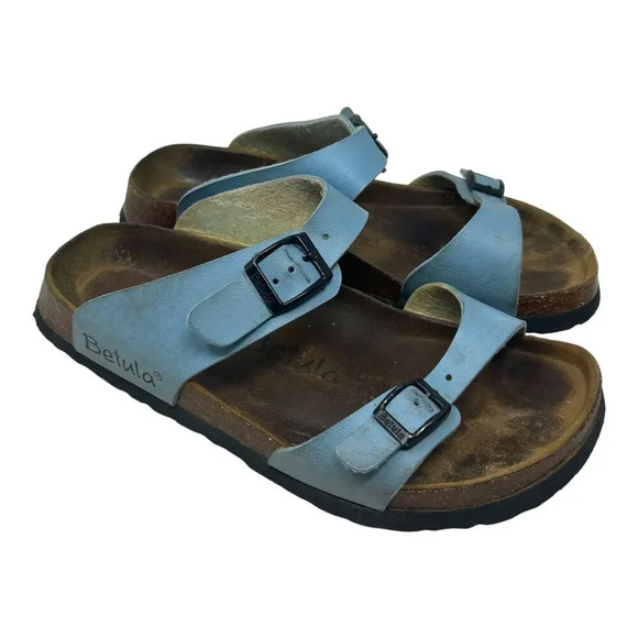 Betula Original Birkenstock 240 Light Blue Leather Slide Sandals Size 37 US 6 - Picture 1 of 7
